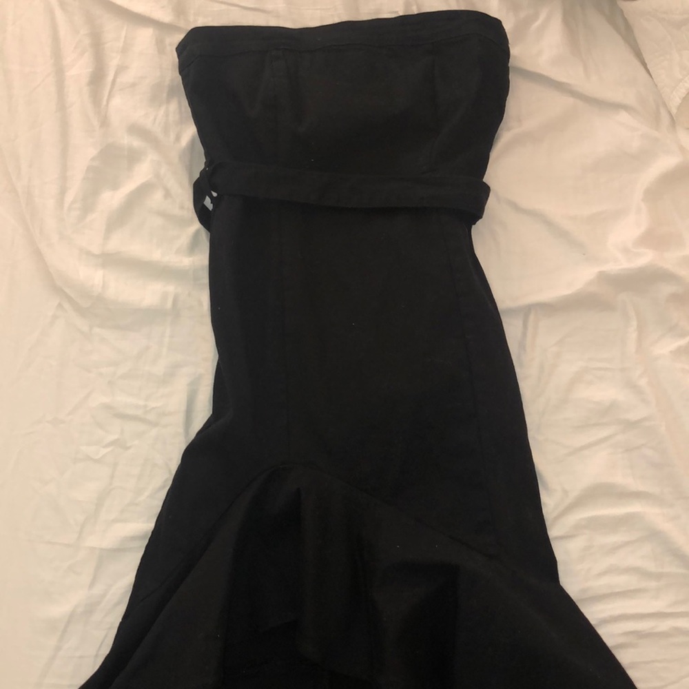 Black tie high low flutter bottom dress